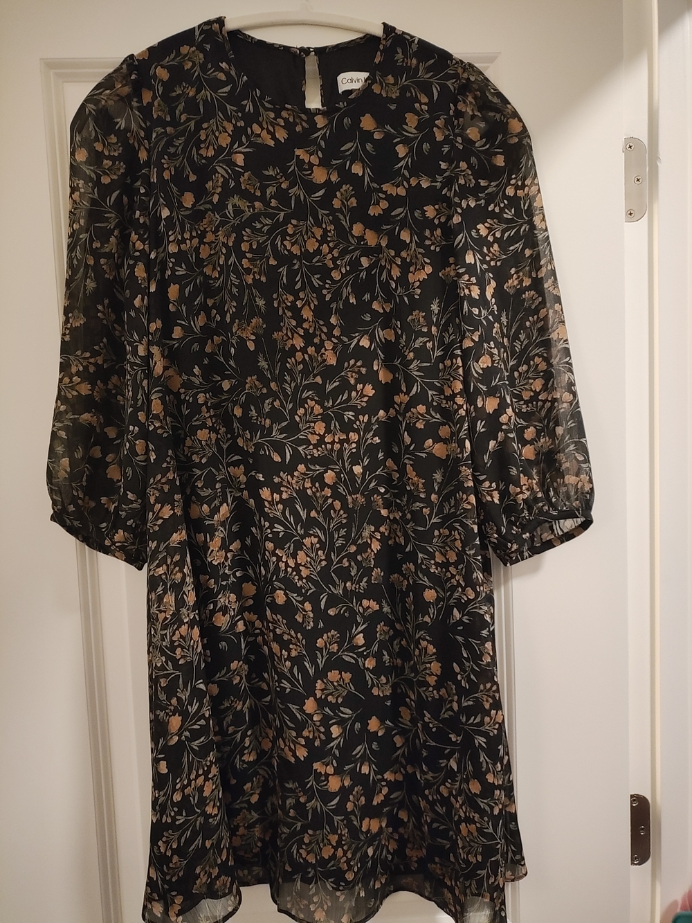 Calvin Klein Black Floral 3/4 Sleeve Shift Dress